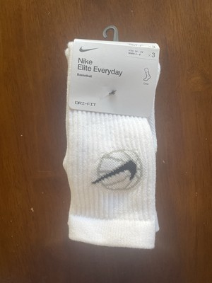 Nike ELITE Everyday Basketball Crew Socks Pack DA2123-100 WHITE SZ Small  4-6