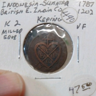 1787 British East India Company Sumatra Indonesia 2 Keping, K2 milled edge fine