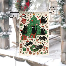 Christmas Black Cat Garden Flag, Holiday Outdoor Yard Decor, Cute Cat Christmas