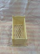 Vintage Plastic Doll House Cot Crib with Bunny Design Excellent Condition yellow