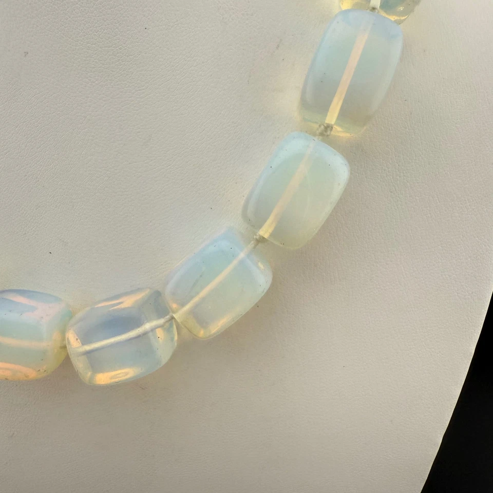 Gargantilla con broche de langosta tono plata collar de cuentas de vidrio opalita Foto 4 de 4