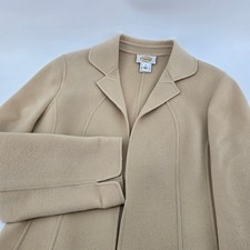 Talbots Wool Blazer Womens Open Front Tailored Notched Lapel Camel Tan Size 8