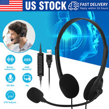 USB Headset Headphone With Microphone Noise Cancelling For PC Computer Call Chat