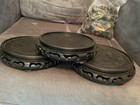 3 vintage Chinese carved wood plant stands 6.5"-7.5" pot riser vase display