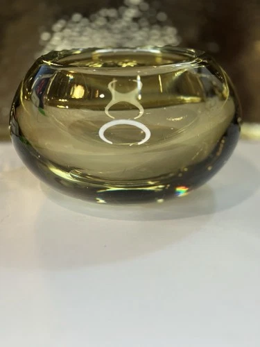 Vintage Hand Blown Murano Style Art Glass Bowl Candle Holder Clear to Brown 6”