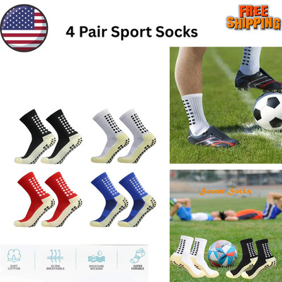 4 Pair Sport Socks Anti Slip W/ Grip Soccer Men Football Basketball Sock Premium