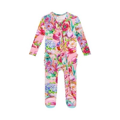 Posh Peanut Elizabeth Print Ruffle Footie w/Zipper EUC Sleeper Size 6-9 Months