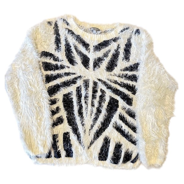 Suzanne Grae Eyelash Jumper Sweater Black White Women’s Size L Large Fuzzy