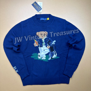 POLO PALPH LAUREN RLX Golf Polo Bear Blue Knit Crewneck Sweater Men M - Bid
