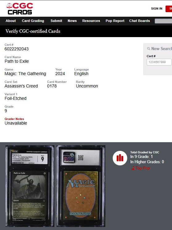 MTG Magic The Gathering Assassins Creed Foil Etched Path to Exile CGC 9 POP 1 - Image 3 of 3