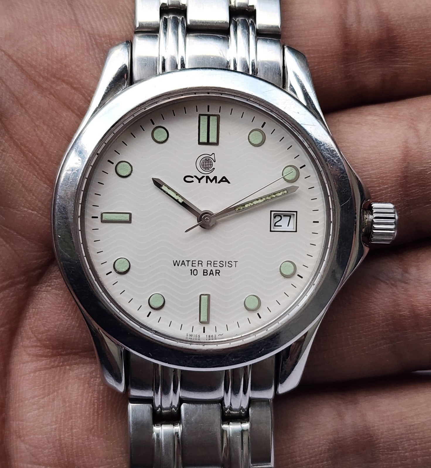 Watch Bracelet Quartz swiss Solid Mens 631 Dial 36mm Steal Black Cyma - vintagewatches.pk