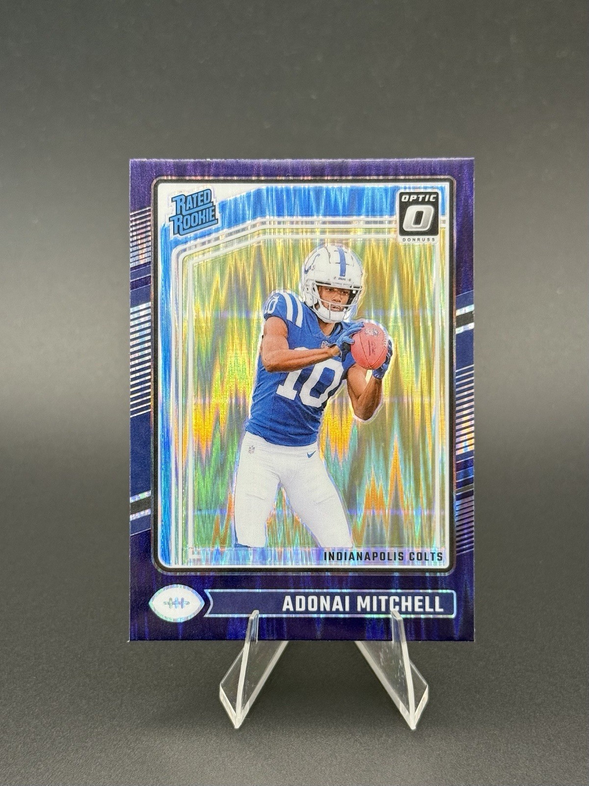 2024 Donruss Optic - Rated Rookie Adonai Mitchell #203 Purple Shock Prizm (RC)