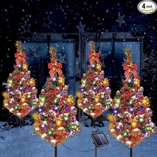4 Pack Solar Christmas Tree Lights Outdoor Waterproof Yard Stake