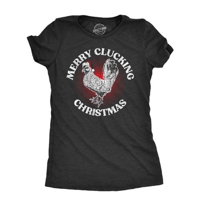 Womens Merry Clucking Christmas T Shirt Funny Xmas Rooster Chicken Joke Tee for