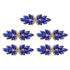 5Pcs, Rhinestone Crystal Applique Beaded Patches Blue/Light Gold