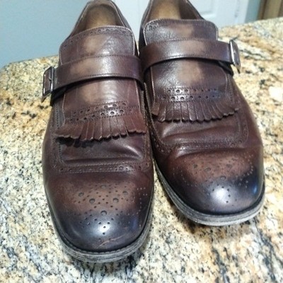 PRADA Brogue Leather Fringe Kiltie Perforated Monk Strap 