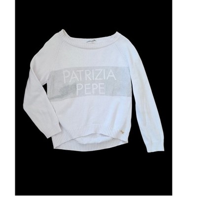 Patrizia Pepe White Big Front Logo  Print Cotton 3/4 Sleeves Sweater sz XS-S