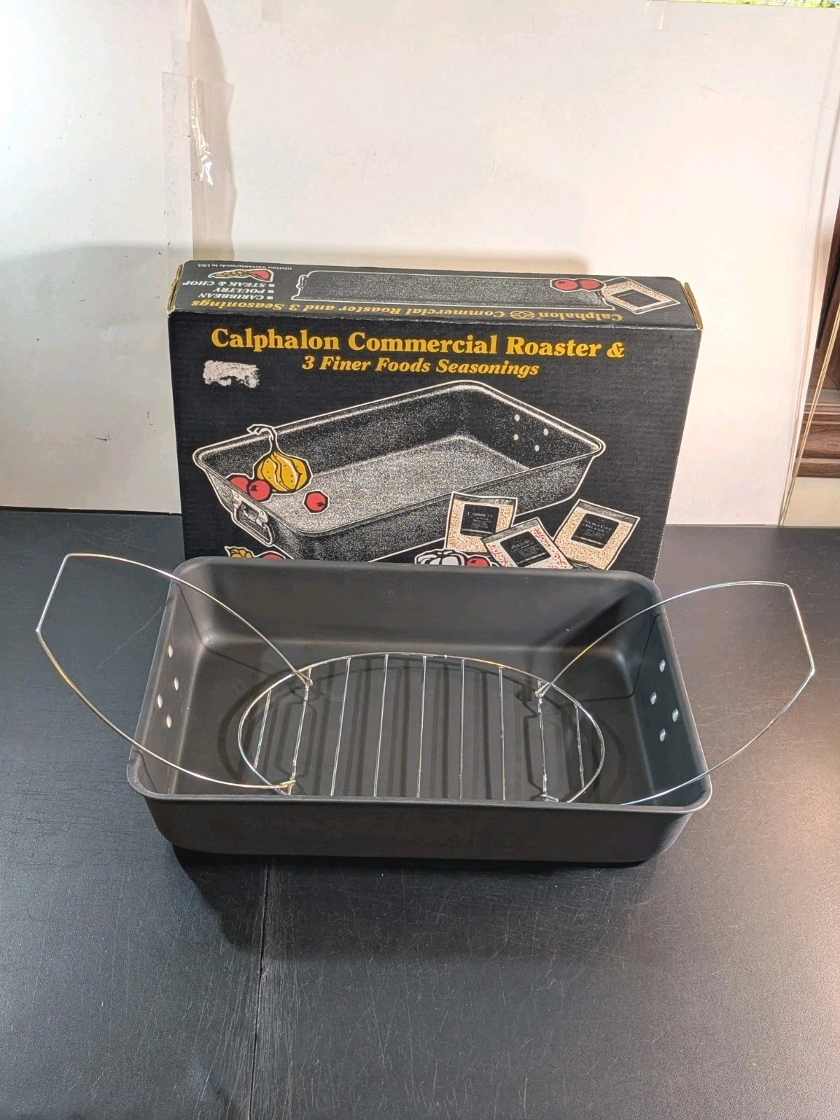 CALPHALON Commercial BAKE ROAST Pan w/Drop Handles 18" x 12" x 3.5" & Rack