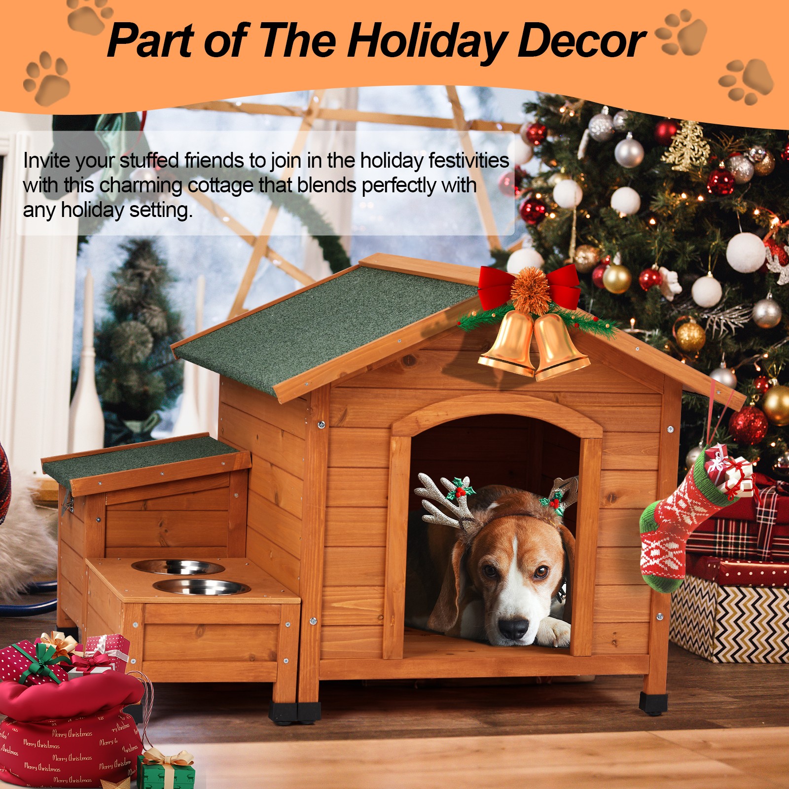 Outdoor Wooden Dog House with Weatherproof Asphalt Roof for Outdoor & Indoor