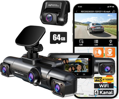 HUPEJOS 360° Dashcam Auto Vorne Hinten 4 Kanal Dash Cam Auto Kamera FHD 1080Px4,