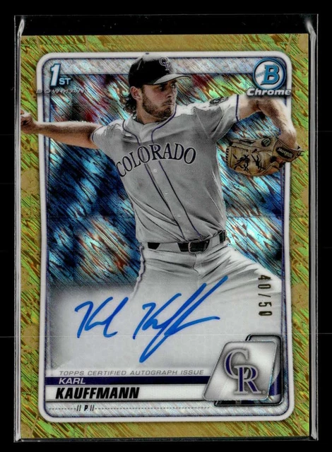 2020 Bowman Chrome Karl Kauffmann Auto Gold Shimmer Refractor /50 UX4952