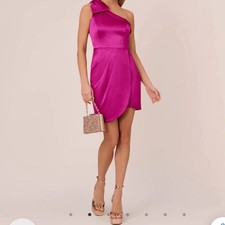 Aidan by Adrianna Papell womens Pink Satin One Shoulder Mini Dress size 10 $195