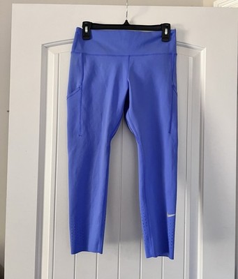 Nike Dri-FIT Women Epic Lux Leggings Purple Pockets Drawstring Perforated Large