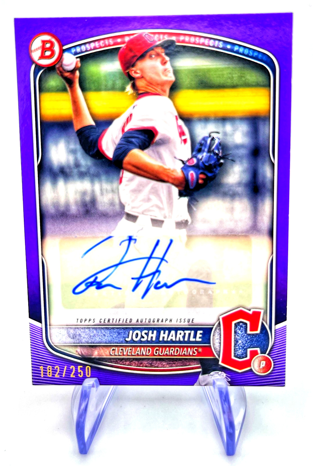 Josh Hartle 2025 Bowman #BPA-JH Prospects Autographs Purple #225/250 Guardians