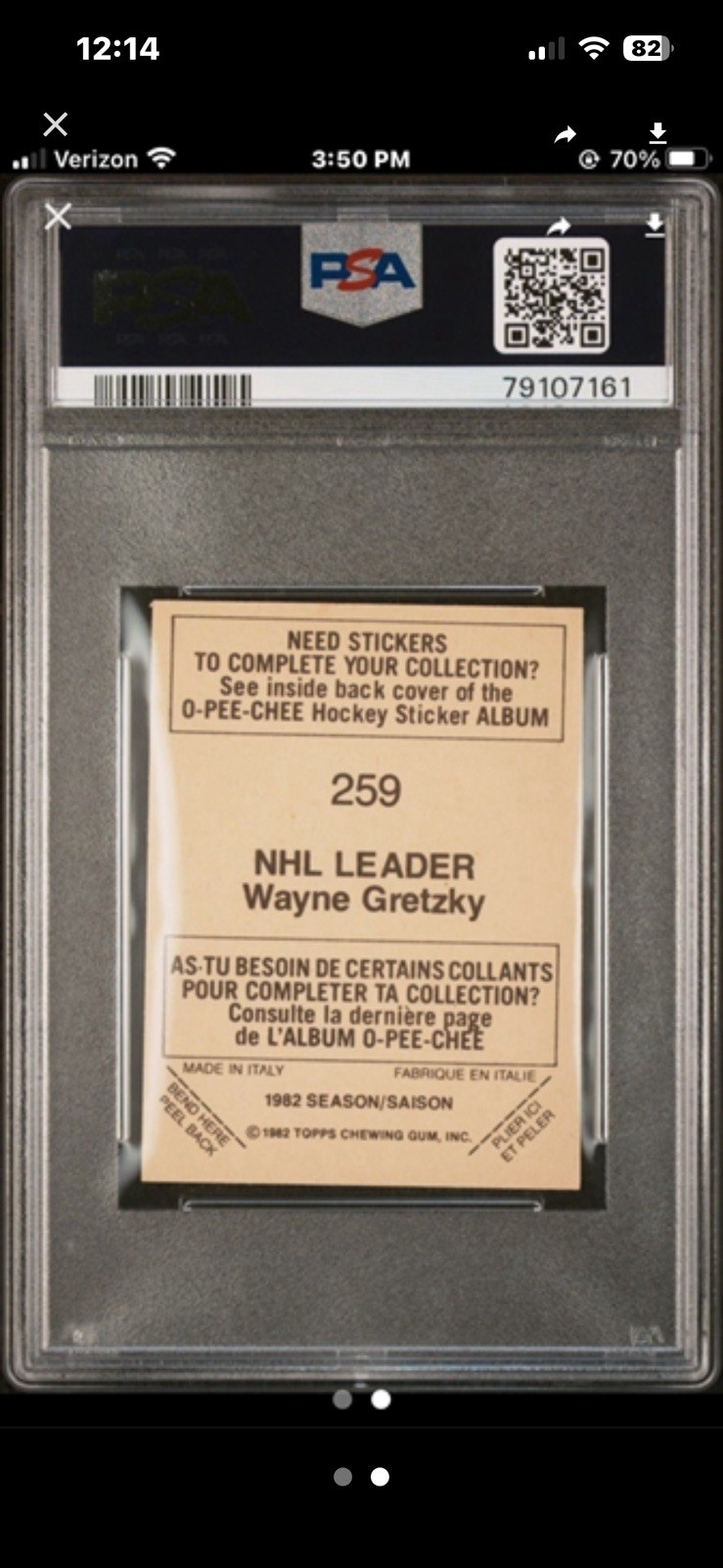 1982 O-Pee-Chee Stickers Wayne Gretzky #256, 257, 258, 259 PSA 6 & PSA 8 NM-MINT view 9