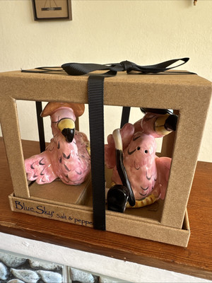 Blue Sky Ceramics MR. & MRS. FANCY ''FLAMINGO'' SALT & PEPPER SHAKERS - NIB