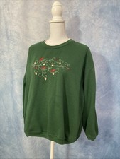 Vintage 1990s Women’s Green Nature Embroidered Sweatshirt Cottagecore Fall Fairy