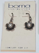Boma Sterling Silver May Flower Pearl Dangle Earrings 1" Long