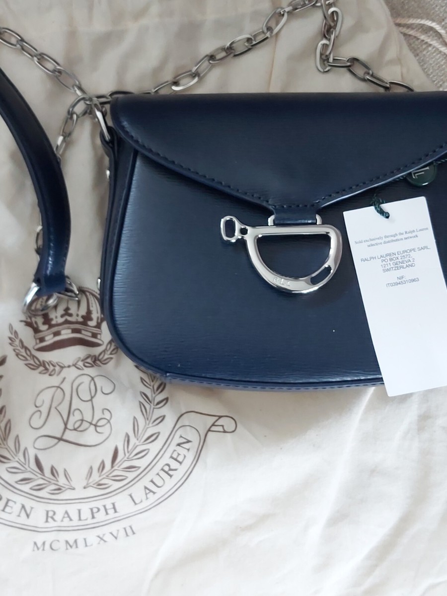 Genuine RALPH LAUREN Navy Newbury Mini LEATHER SHOULDER BAG Chain  