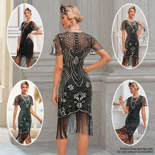 20er Jahre Charleston Gatsby Kostüm Mafia Fransen Flapper Damen Kleid Karneval - Bild 3 von 32