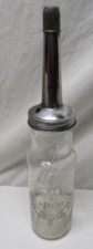 Standard Oil of Indiana Service EMBOSSED Glass Quart Oil BOTTLE with Tin Spout