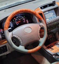 For '2003-'2009 LEXUS GX470 Wooden Steering Wheel Beige LEATHER SPORT Type