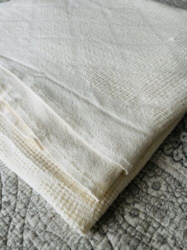 White Cotton Waffle Weave Blanket King USA WPL 1675 Vintage Diamond 25 Beacon ? - Foto 3 di 16