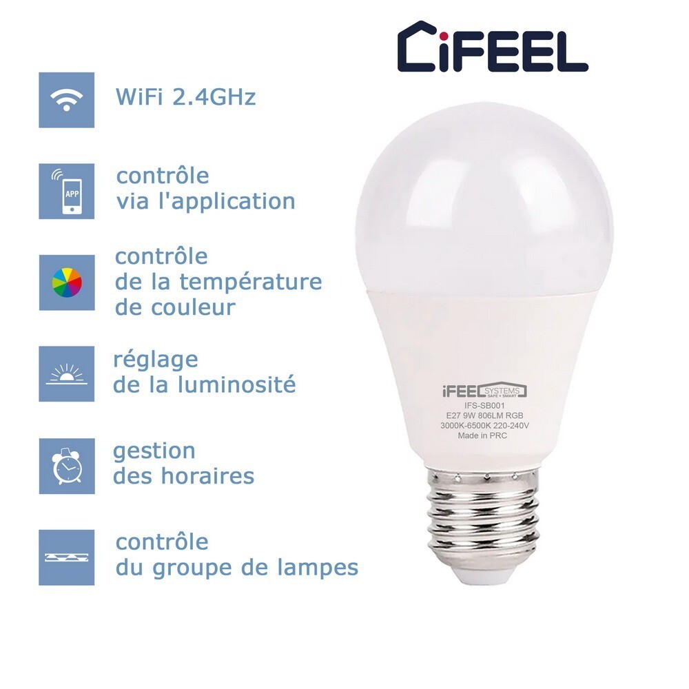 Ampoules connectées WiFi E27 LED iFEEL intelligentes à intensité variable avec Alexa