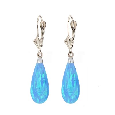 14K massives Weißgold Träne Tropfenform himmelblau Opal Ohrhänger