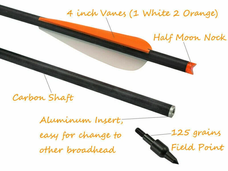 16 inch Carbon Crossbow Bolts Field Tips Fletched 4'' Vane Arrows for Hunting US - Image 2 of 4