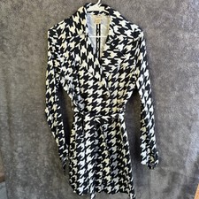 Vertigo Paris Women’s Large Houndstooth Double Breasted Trench Coat Black White