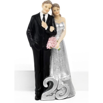 Cake Topper Braut Hochzeit Silber 25. Harz 18,5 cm Torte Hochzeit PAB-