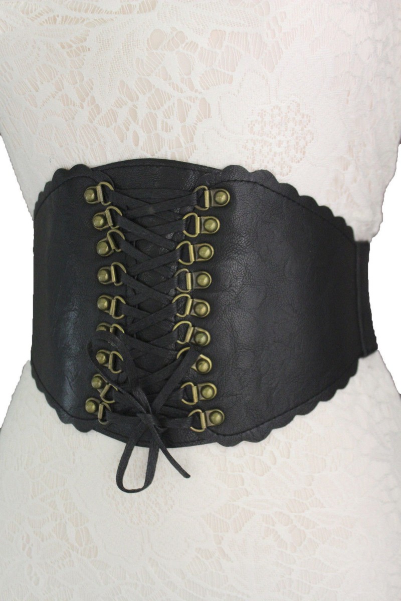 Black & Gold Vegan Leather Elastic Waist Corset Statement Belt Amazon.com: TrendyFashionJewelry Women Fashion Elastic  main image 3