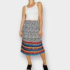 80s Speckled Print Pleated Midi Skirt with multicolor hem
