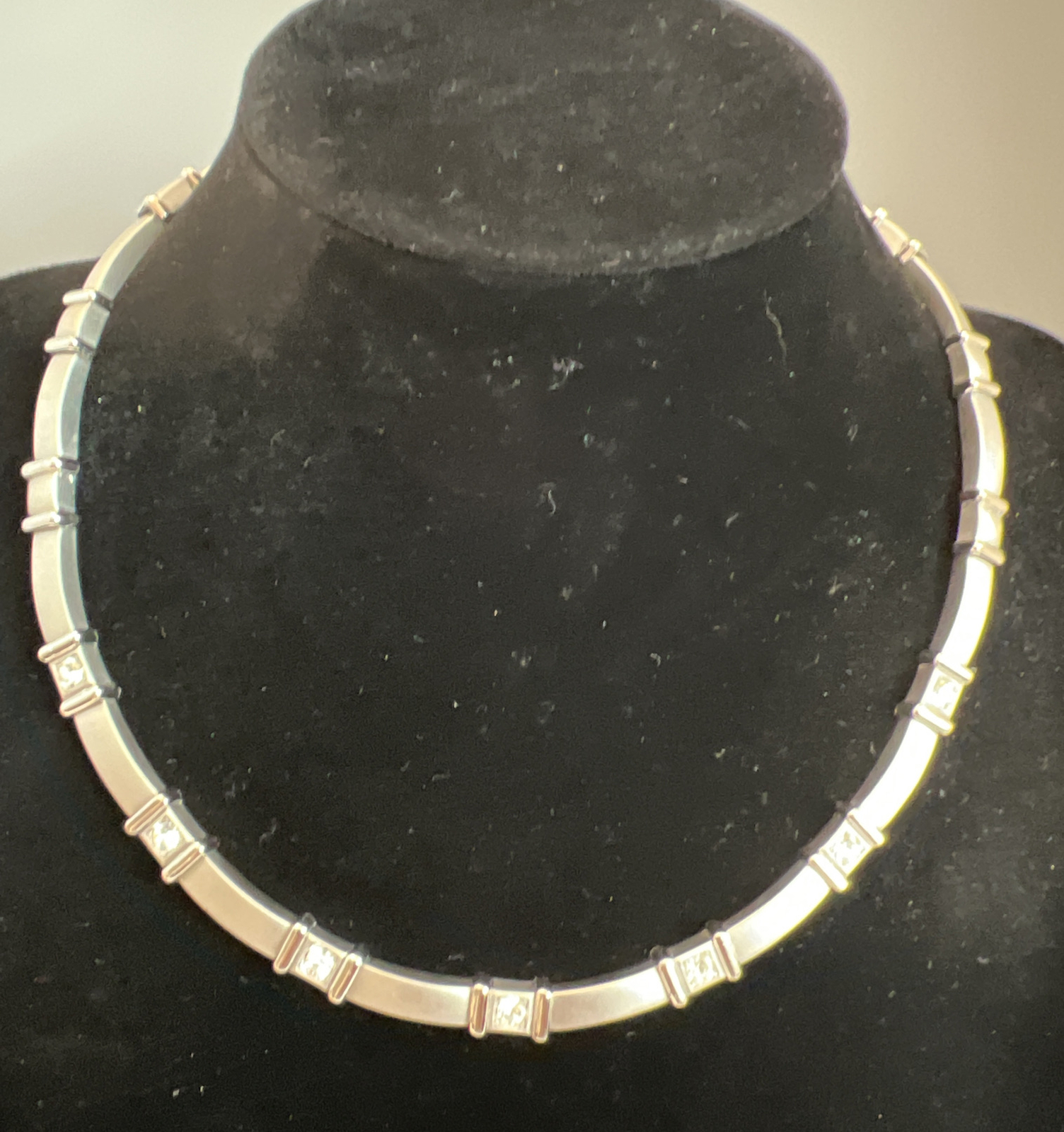 NECKLACE Silver Tone Solid Rectangular Links Rhin… - image 3