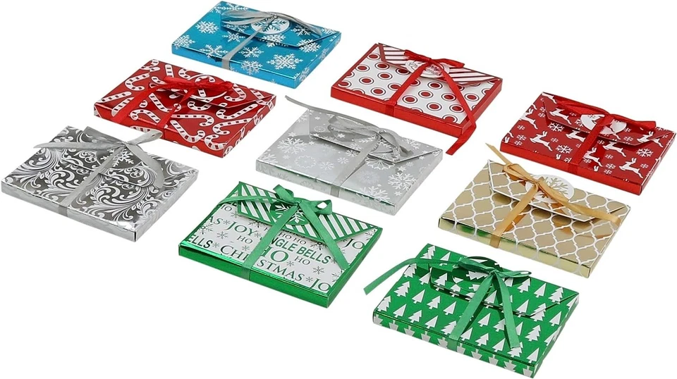 Christmas Holiday Foil Embossed Gift Card Holder Xmas Money Boxes with Ribbon - Image 2 of 2