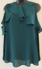 Gibson &Latimer women's Green  ruffle Cold Shoulder Top  3/4 Sleeves Blouse Sz S