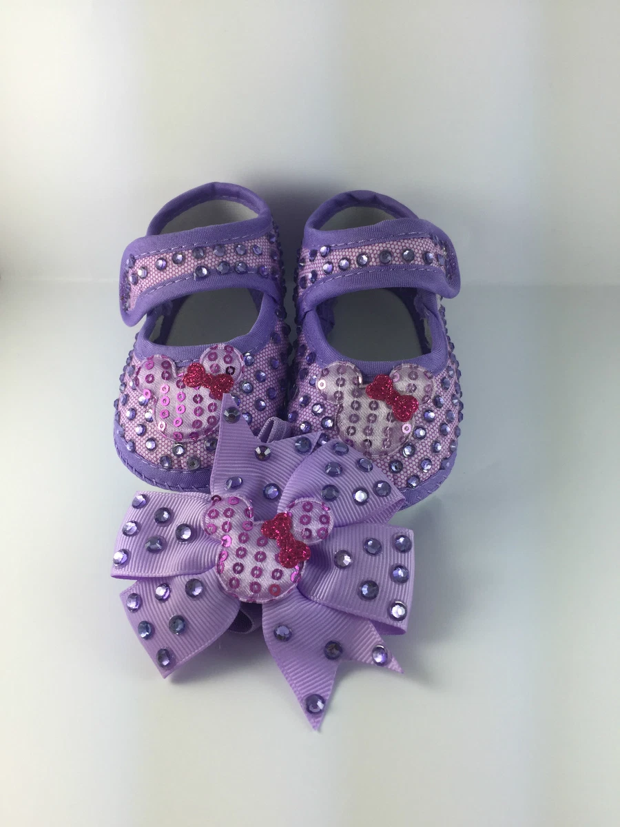 Customised Baby Lilac Minnie Mouse Sandals Shoes Headband Romany