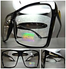 OVERSIZE VINTAGE PARTY RAVE CLUB NERD Clear Lens EYE GLASSES Black Gold Frame
