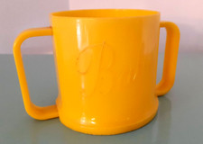 Vintage 1950's Yellow Double Handle Plastic Sippy Mug Child Cup "Baby" Made USA
